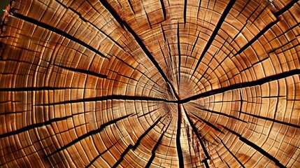Fototapeta premium A closeup view of a tree stump showcasing the intricate annual rings and texture of the wood slice.