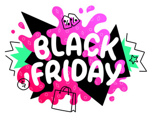 Black friday lettering colorful with doodles