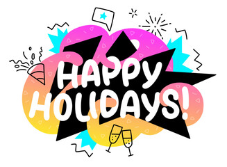 Happy holidays lettering colorful with doodles