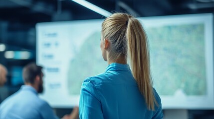 Workplace Safety Planning: Employees Review Evacuation Map in Office Environment