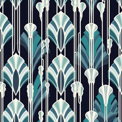 Intricate Deco Design Turquoise and Ebony Wallpaper Pattern