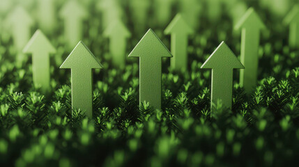 bullish projection market economy. .Growing market trends with green arrows indicating success