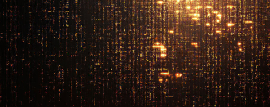 Digital modern technology gold code abstract banner background.
