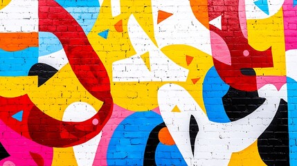 Colorful Abstract Street Art Mural on Brick Wall