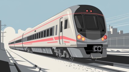 Naklejka premium Digital illustration of sleek modern train in motion