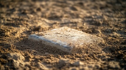 A baseball diamond's home plate, outdoor setting with dirt base, Minimalist style