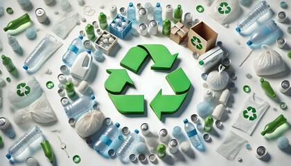 Recycling Concept with Bottles, Cans, and Recyclable Materials