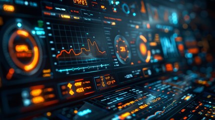 Fototapeta premium Economic Indicators Dashboard: Capture a high-tech dashboard displaying various economic indicators, including GDP, unemployment rates.