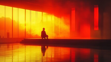 A Solitary Figure Contemplating the Fiery Sunset