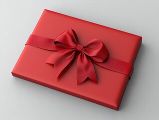 Elegant Red Gift Box with Satin Ribbon on Grey Surface