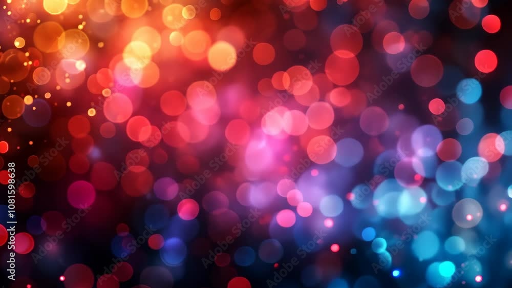 Poster bokeh lights background blending red and blue hues with glittery and out-of-focus light particles cr