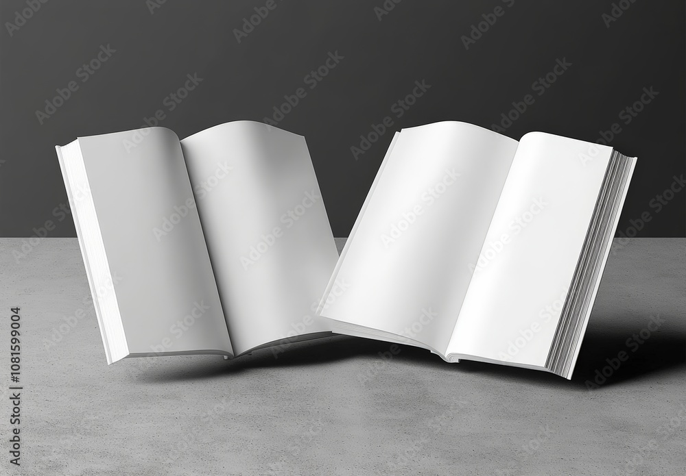 Poster blank open white book on gray background mockup 3d rendering