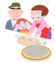 蕎麦打ち体験をする主婦