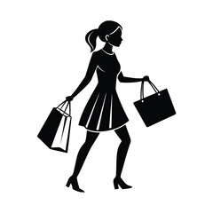 Shopping Girl Silhouette Vector Illustration – Fashionable Female Shopper Design for Retail and E-commerce