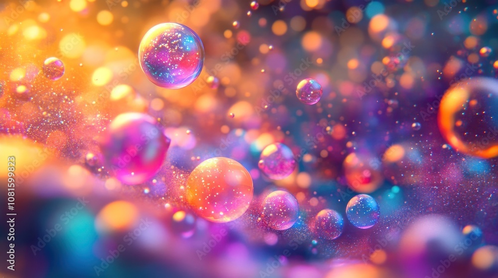 Poster abstract background with colorful bubbles and bokeh lights.