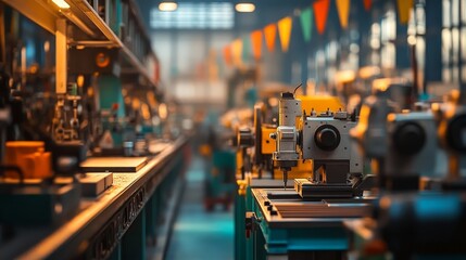 Naklejka premium Industrial Workshop with Machinery and Tools