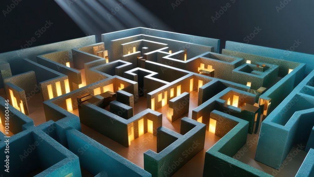 Poster economic risk with inflation and fluctuation concept. a digital rendering of a complex maze with ill