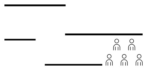 Black horizontal lines and group of 5 simple human figures in the bottom right corner. Ideal for themes thumbs up organization, planning, team structure, minimalism, simplicity, hierarchy