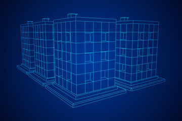 Residential and commercial Apartment building. Small city house. Wireframe low poly mesh vector illustration