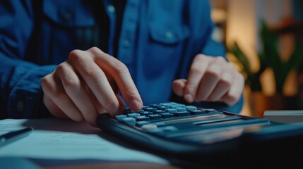 Close-up of a Person's Hand Using a Calculator