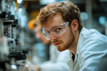 Scientist working with industrial equipment in modern laboratory
