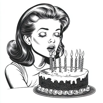 woman blowing candles on birthday cake clip art preview