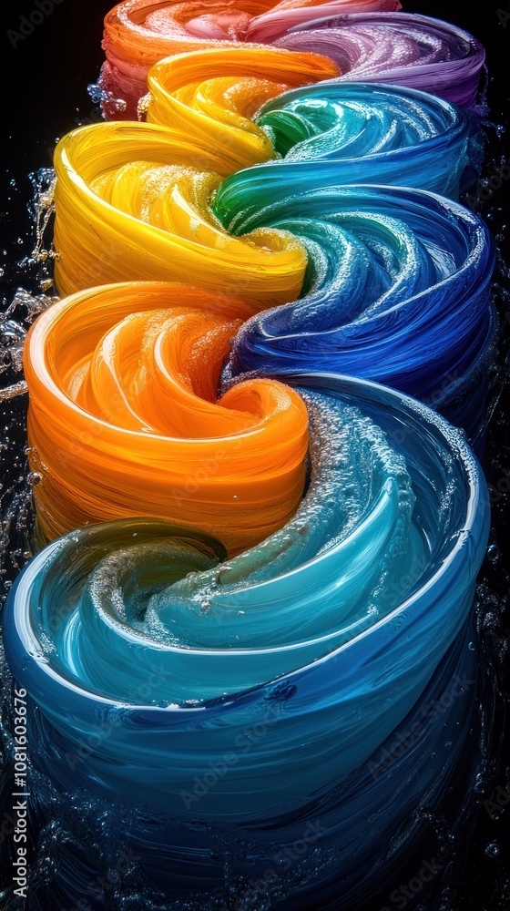Poster colorful swirling patterns in water, creating a vibrant visual effect.