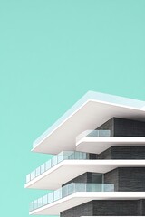 Modern Building Facade with Balconies and a Turquoise Sky