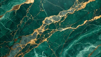 Exquisite emerald green marble texture showcasing intricate golden veins, perfect for adding a touch of elegance and luxury to various design applications and creative projects.