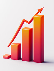 Red and orange bar graph with a line pointing upwards