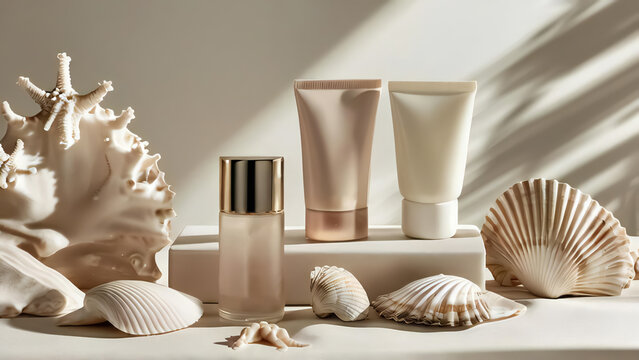 Minimalist Skincare and Cosmetic beauty products mockup or brand covering Bottles for your design