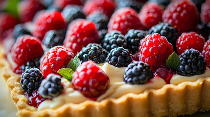 Close Up Photo of a Raspberry and Blackberry Tart