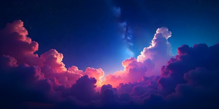 Colorful cosmic clouds with stars in a dramatic night sky.