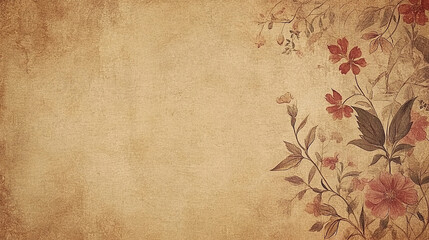 Old paper texture background with vintage floral pattern.