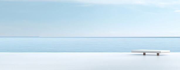 The image features a soft, abstract blue background with a gentle . sea, water, ocean, atmosphere, empty background ,copy space,Soft mood, Softbox lighting .