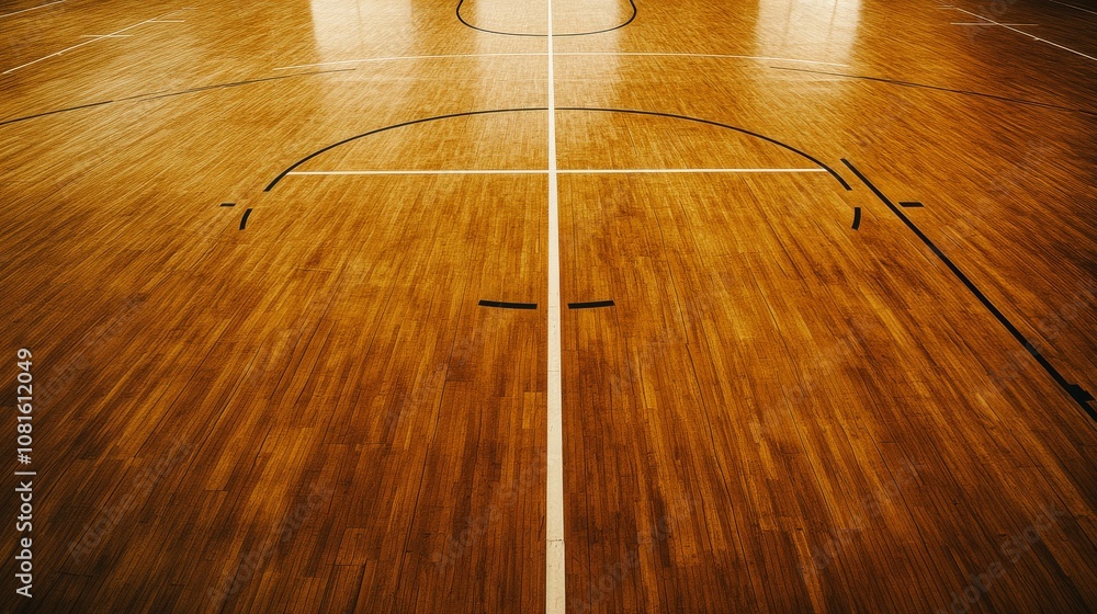 Aufkleber a basketball court with a detailed view of the court's three-point line and texture, indoor setting 