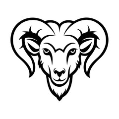 Ram Head Line Art Mascot Logo in Black and White