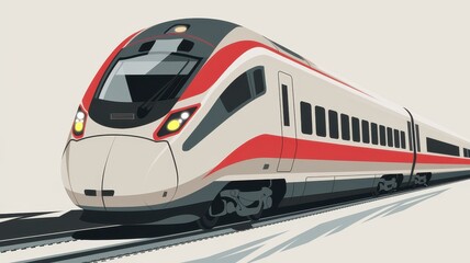 Fototapeta premium Sleek high-speed red and white train illustration on tracks