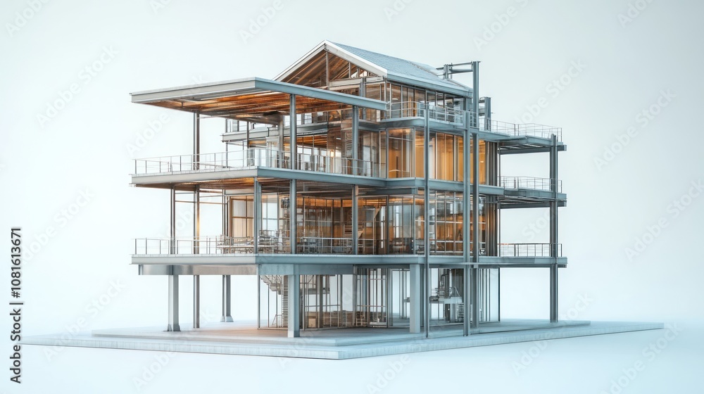 Poster modern architectural design showcasing a multi-level structure.