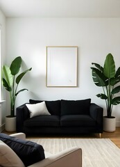 A cozy living room with a gray sofa, pink and white pillows, a round lamp with a warm glow, and a potted plant near a window overlooking a natural outdoor scene.