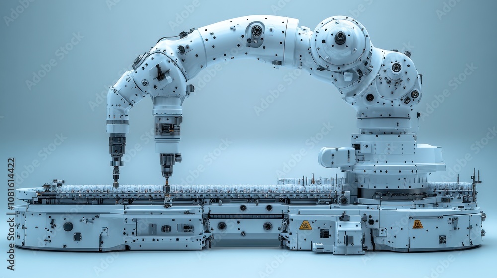Poster robotic arm designed for industrial automation and precision tasks.