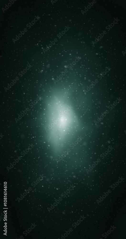 Sticker dark turquoise mystical fog light loop particles flying vertical background.