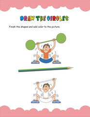 Complete the picture, Finish the picture worksheet, Color and copy the picture, Draw the picture, Let’s draw worksheet, draw the circles, Line, geometric shape, abstract,