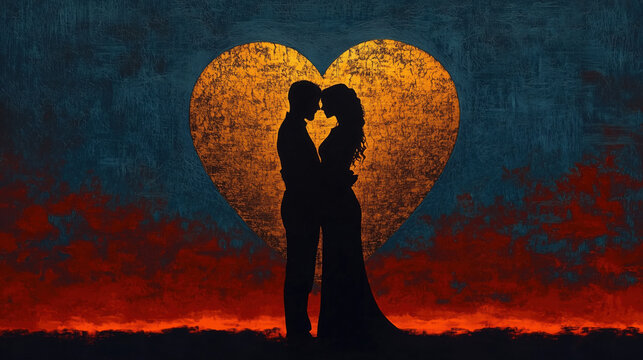 love and romance, love, romance, golden, soul mate, illustration, silhouette, golden, shadow