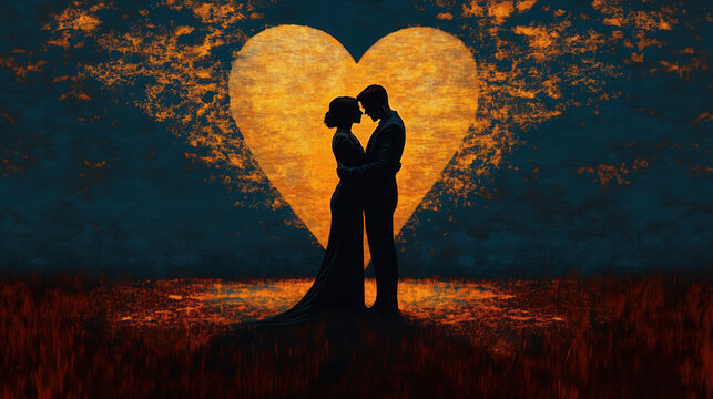 love and romance, love, romance, golden, soul mate, illustration, silhouette, golden, shadow