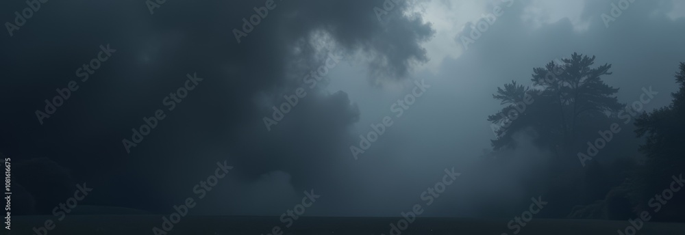 Poster a cloudy sky with a train track in the background