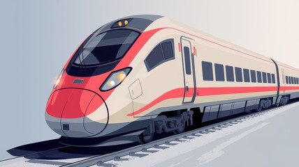 Fototapeta premium Modern red and white high-speed train on elevated track, side view