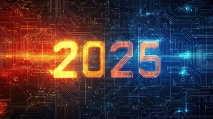 New Year 2025 digital-themed background with futuristic circuit board patterns