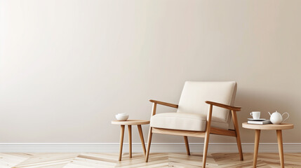 Minimalist Armchair and Side Tables in Cozy Neutral-Toned Living Space