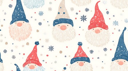 Cute Pastel Gnomes with Snowflakes on Minimal Background